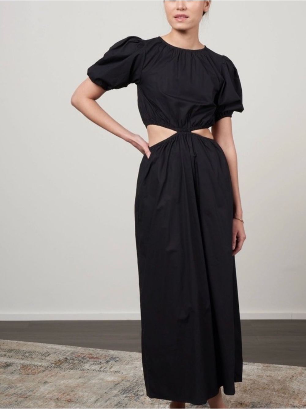 FAITHFULL THE BRAND Alessandria black midi dress size medium
